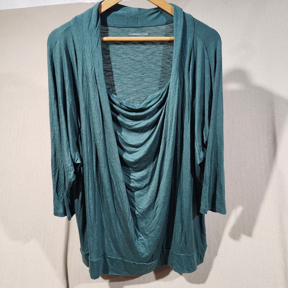 Coldwater Creek Womens 2X Forest Green Easy Drape Layered Cowl Neck Top NWT